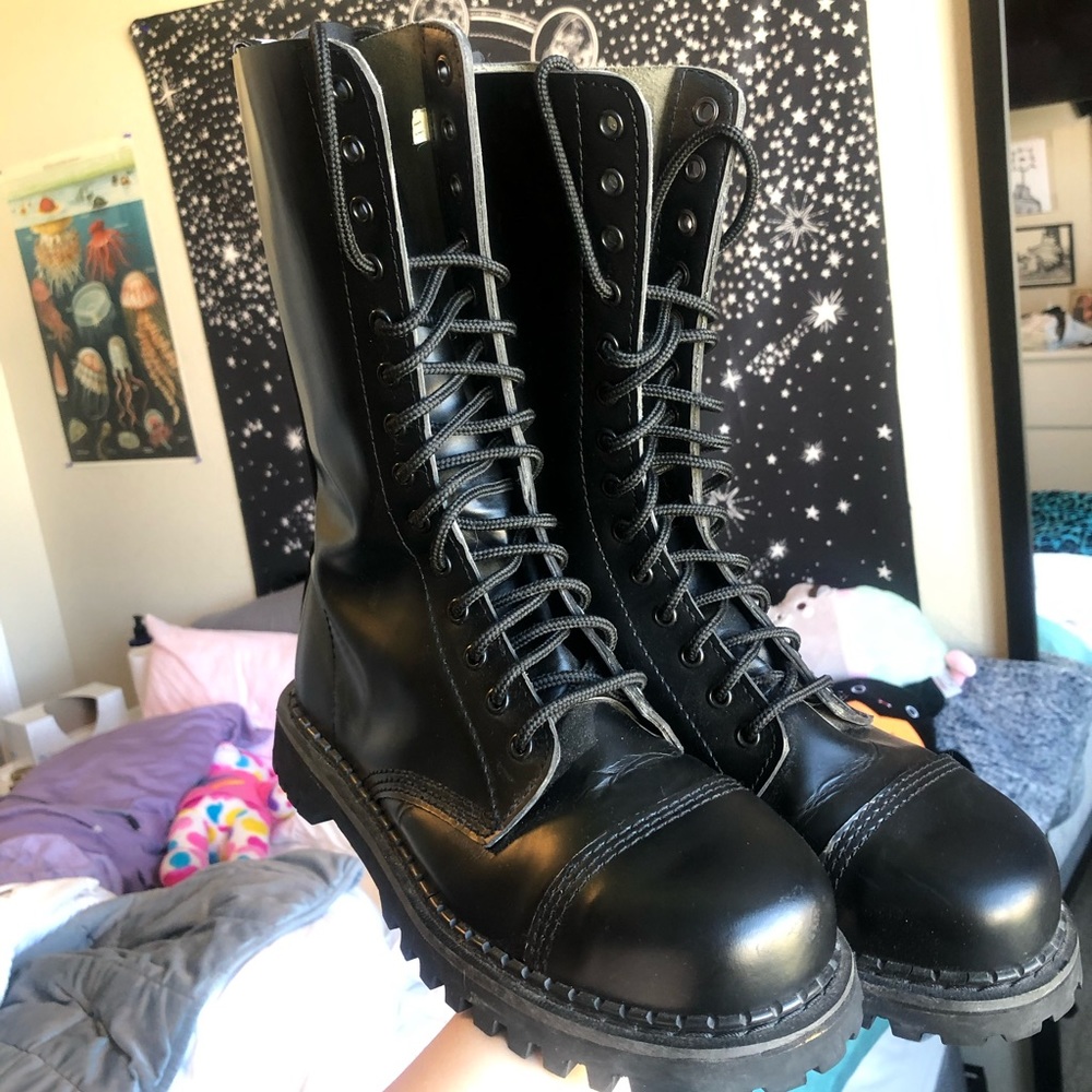 Demonia Steel Toe Lace Up Combat Boots